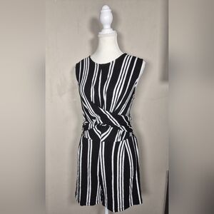 5 For $25✨️Love Tree Medium White Black Striped Romper Cut Out Tie up Jumpsuit